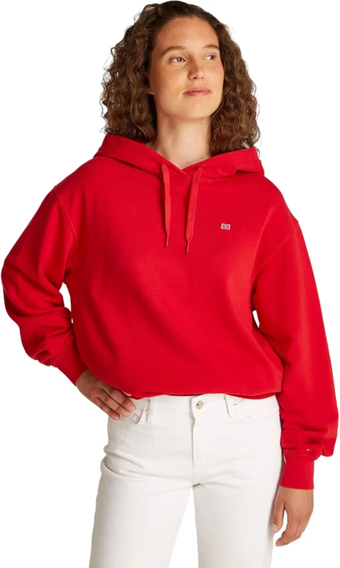 Tommy Hilfiger Women’s Contrast Flag Regular Fit Hoodie, Red (Primary Red), XXS