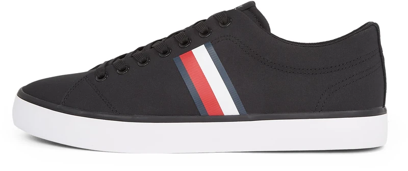 Tommy Hilfiger Men’s Core Stripes Mesh Low Top Vulcanised Trainers, Black (Black), 10.5