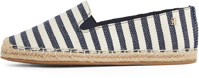 Tommy Hilfiger Women's Nautical Stripe Espadrilles with Logo, Multicolor (Space Blue Itacha Stripes), 7