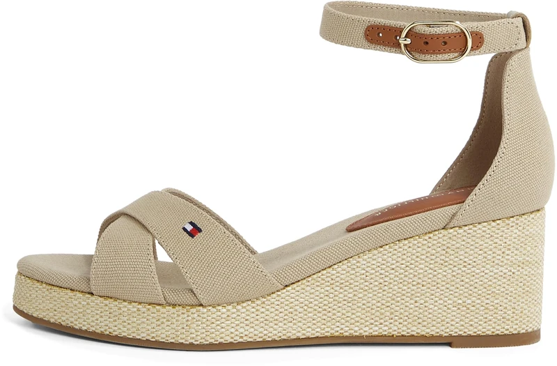 Tommy Hilfiger Women’s Flag Wedge Espadrilles with Ankle Straps, Beige (Horseradish), 5
