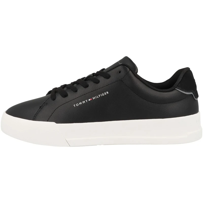 Tommy Hilfiger Men’s Detail Essential Leather Court Trainers, Black (Black), 6.5