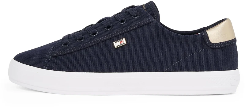 Tommy Hilfiger Women’s Elegant Canvas Lace-Up Vulcanised Trainers, Blue (Space Blue), 7