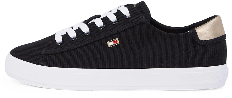 Tommy Hilfiger Women’s Elegant Canvas Lace-Up Vulcanised Trainers, Black (Black), 3.5
