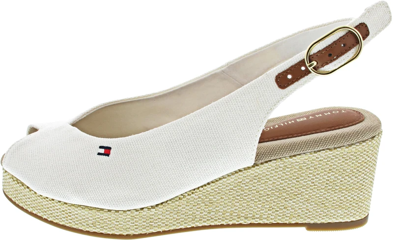 Tommy Hilfiger Women’s Flag Wedge Slingback Espadrilles with Adjustable Straps, White (Ecru), 7