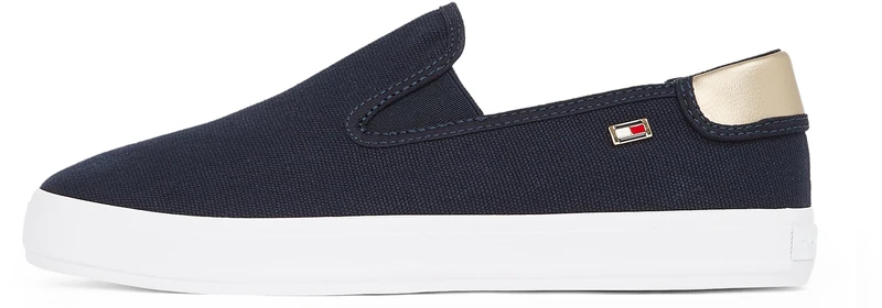 Tommy Hilfiger Women’s Canvas Slip-On Vulcanised Trainers, Blue (Space Blue), 3.5