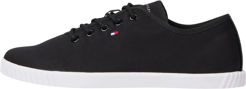 Tommy Hilfiger Women’s Elegant Canvas Lace-Up Cupsole Trainers, Black (Black), 5