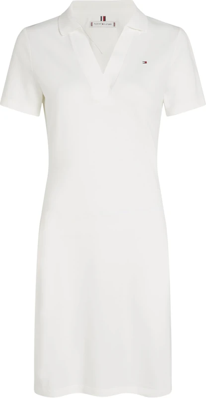 Tommy Hilfiger Women's Slim Fit V-Neck Polo Dress, White (Ecru), M