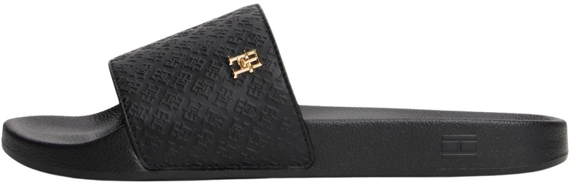 Tommy Hilfiger Women’s Elegant Monogram Pool Slides, Black (Black), 5