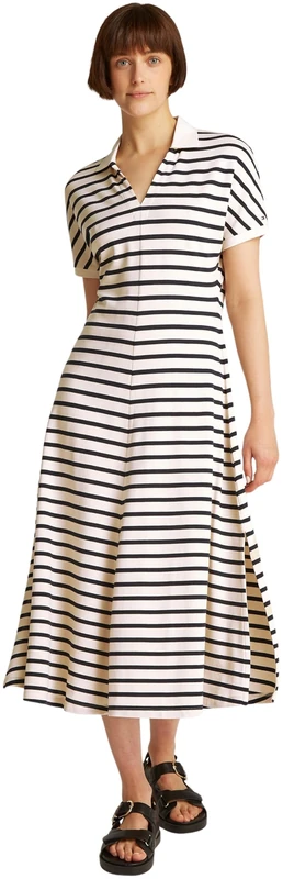 Tommy Hilfiger Women’s Lyocell Midi Polo Dress, Multicolor (Calico/Dark Night Navy STP), S