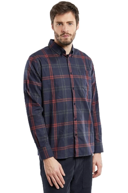 Armor Lux Men's Chemise Flanelle À Carreaux Héritage Shirt, Navy Check/Cardinal/M, M - Image 1