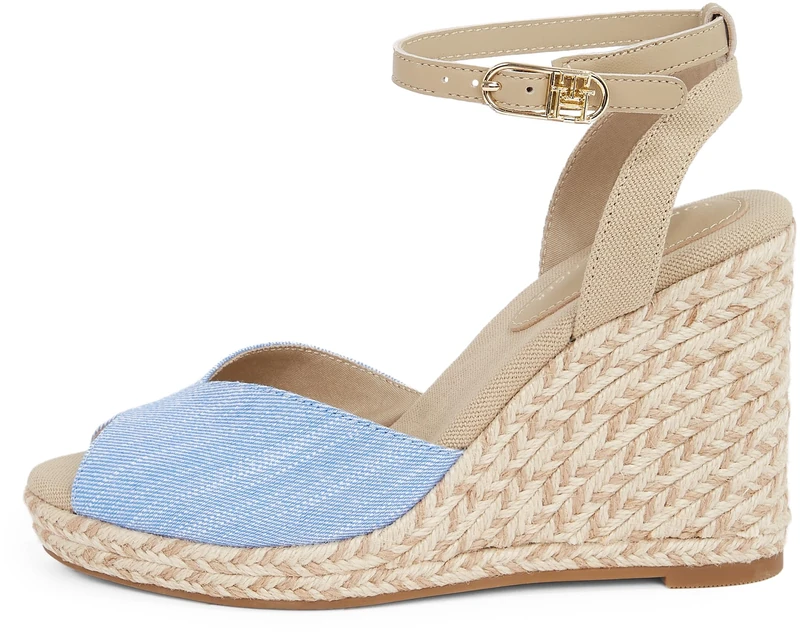 Tommy Hilfiger Women’s Chambray Wedge Espadrilles with Ankle Strap, Blue (Blue Spell), 3.5