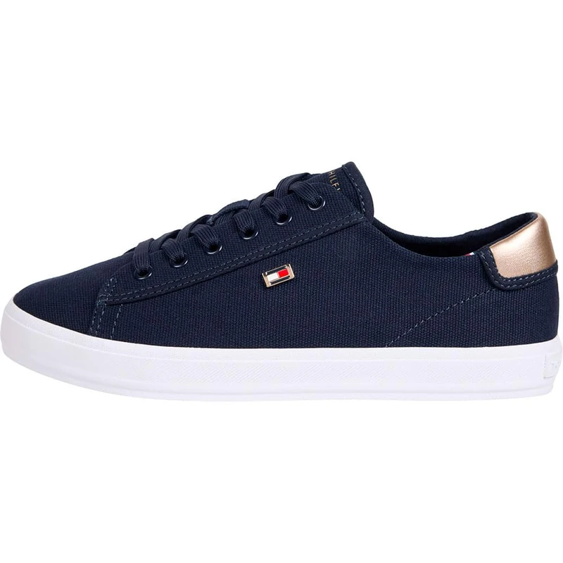 Tommy Hilfiger Women’s Elegant Canvas Lace-Up Vulcanised Trainers, Blue (Space Blue), 4