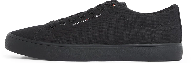 Tommy Hilfiger Men’s Core Canvas Low Top Vulcanised Trainers, Black (Black), 10