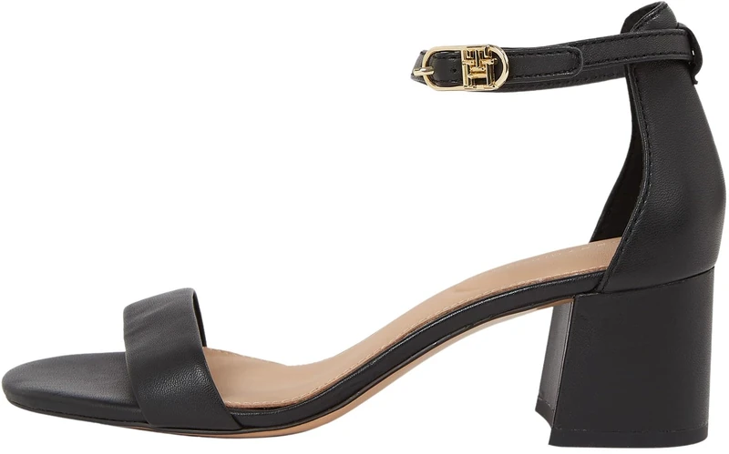Tommy Hilfiger Women’s Leather Ankle Strap Sandals with Heel, Black (Black), 6.5