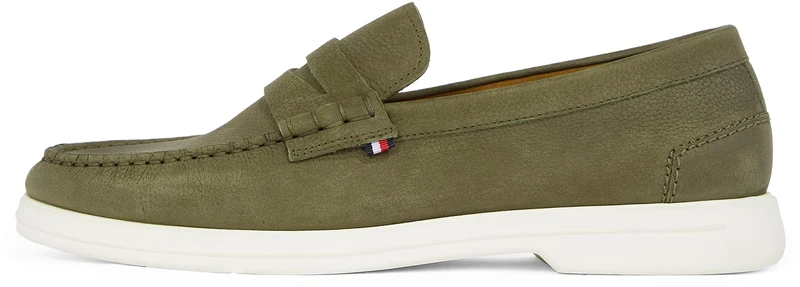 Tommy Hilfiger Men’s Nubuck Leather Loafers, Green (Army Green), 8