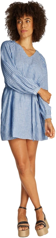 Tommy Hilfiger Women's Short Linen Dress with Waist Belt - Blue