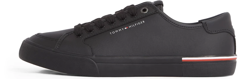 Tommy Hilfiger Men’s Core Corporate Leather Low Top Vulcanised Trainers, Black (Black), 7