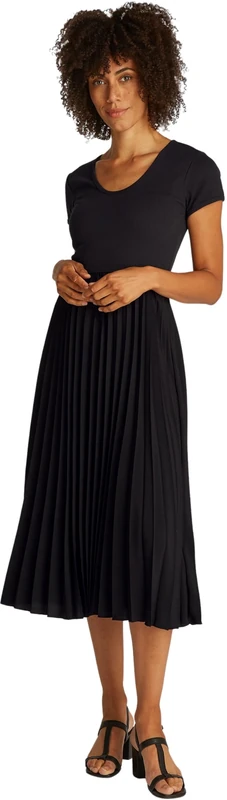 Tommy Hilfiger Women’s Contrast Soft Pleat Fit & Flare Dress, Black (Black), XXL