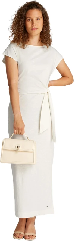 Tommy Hilfiger Women’s Knot Midi Dress with Boat Neck, White (Ecru), M