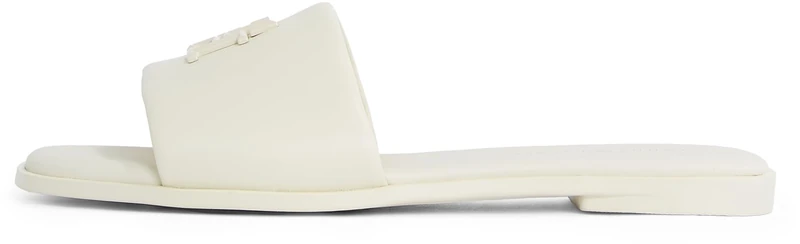 Tommy Hilfiger Women’s Logo Hardware Leather Mules, Off-White (Muslin), 3.5