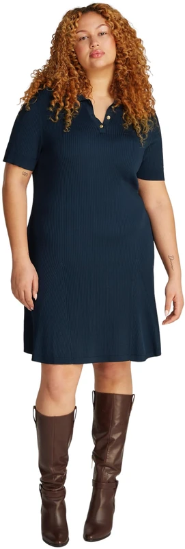 Tommy Hilfiger Women's Fit & Flare Polo Dress, Blue (Dark Night Navy), 22