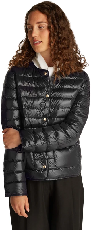 Tommy Hilfiger Women’s Modern Short Quilted Jacket with Button Placket, Black (Black), XXS