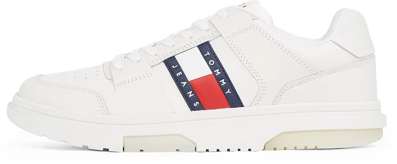 Tommy Jeans Men’s Brooklyn Essential Leather Low Profile Trainers, White (Ecru), 7