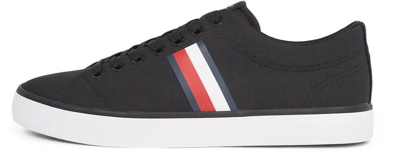 Tommy Hilfiger Men’s Core Stripes Mesh Low Top Vulcanised Trainers, Black (Black), 6.5