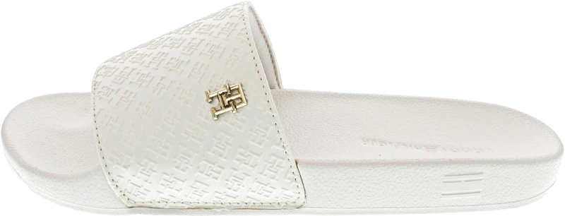 Tommy Hilfiger Women’s Elegant Monogram Pool Slides, Beige (Ancient White), 3.5