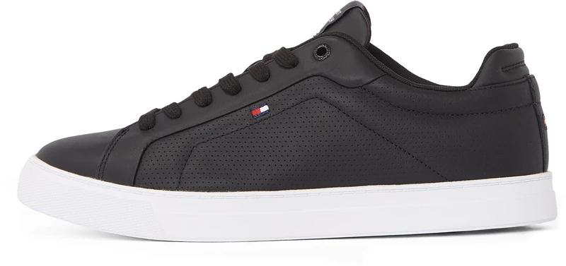 Tommy Hilfiger Men’s Icon Leather Court Trainers, Black (Black), 6.5