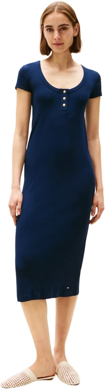 Tommy Hilfiger Women’s Henley Gold Bodycon Dress, Blue (Dark Night Navy), M