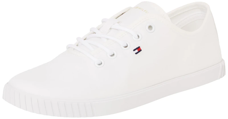 Tommy Hilfiger Women’s Elegant Canvas Lace-Up Cupsole Trainers, White (White), 6.5