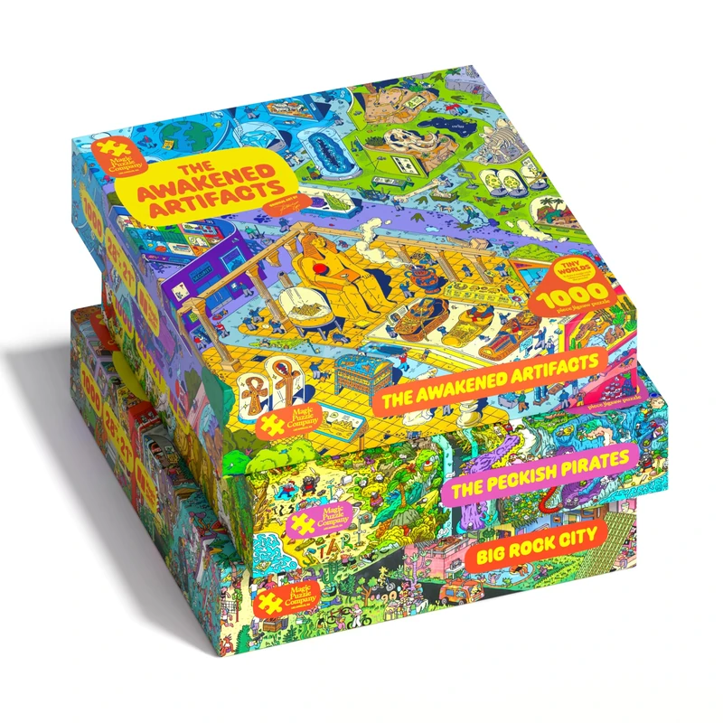 Magic Puzzles 3-Pack • Series Four • Big Rock City, The Awakened Artifacts, & The Peckish Pirates • 1000-Piece Jigsaw Puzzles from The Magic Puzzle Company
