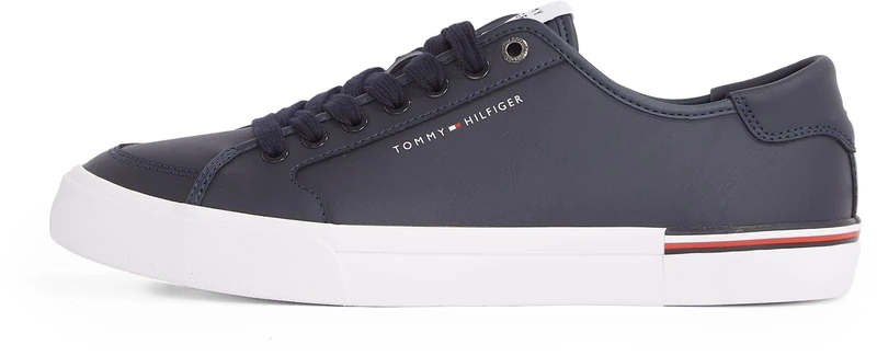 Tommy Hilfiger Men’s Core Corporate Leather Low Top Vulcanised Trainers, Blue (Desert Sky), 6.5
