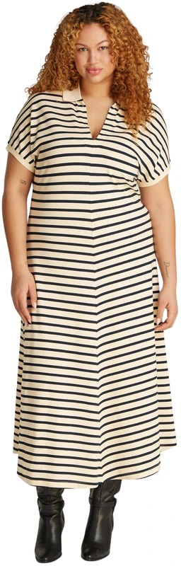 Tommy Hilfiger Women’s Lyocell Midi Polo Dress, Multicolor (Calico/Dark Night Navy STP), 26