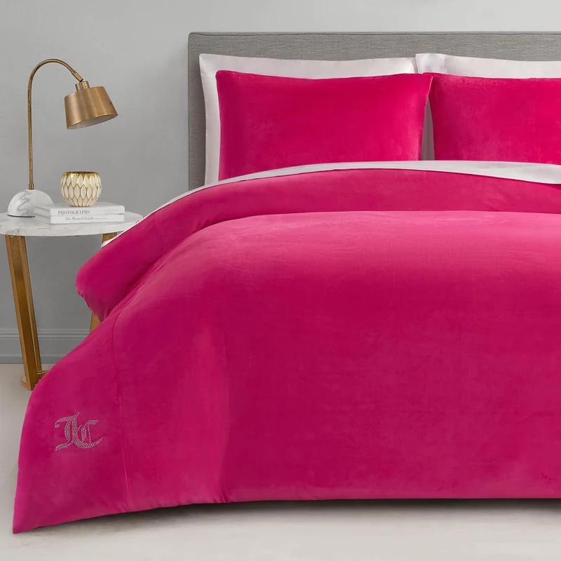 Juicy Couture Hot Pink Velour Full/Queen Comforter Set - 3 Piece Luxury Bedding Ensemble