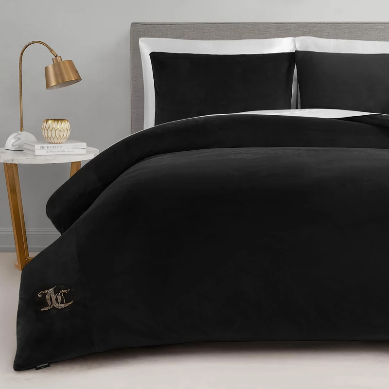 Juicy Couture Black Velour Twin/Twin XL Comforter Set - 2 Piece Luxury Bedding Ensemble
