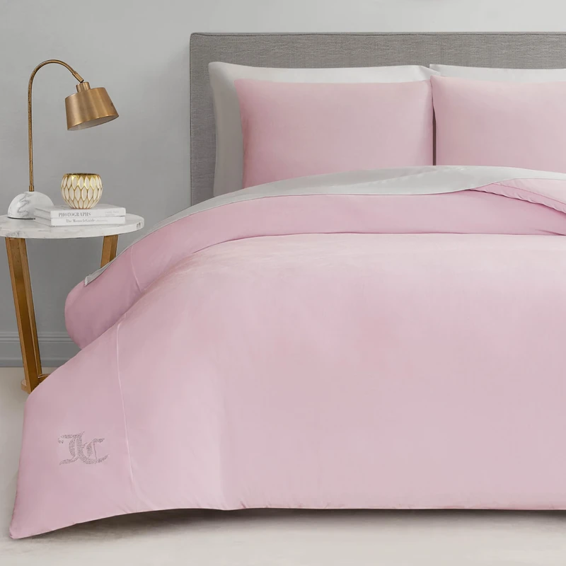 Juicy Couture Marshmallow Pink Velour King Comforter Set - 3 Piece Luxury Bedding Ensemble