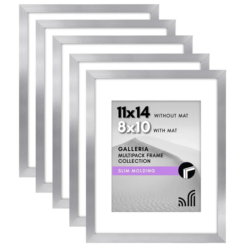Americanflat 11x14 Picture Frame Set of 5 in Silver - Use as 8x10 Picture Frame with Mat or 11x14 Frame Without Mat - Picture Frames Collage Wall Decor with Plexiglass Cover - Gallery Wall Frame Set