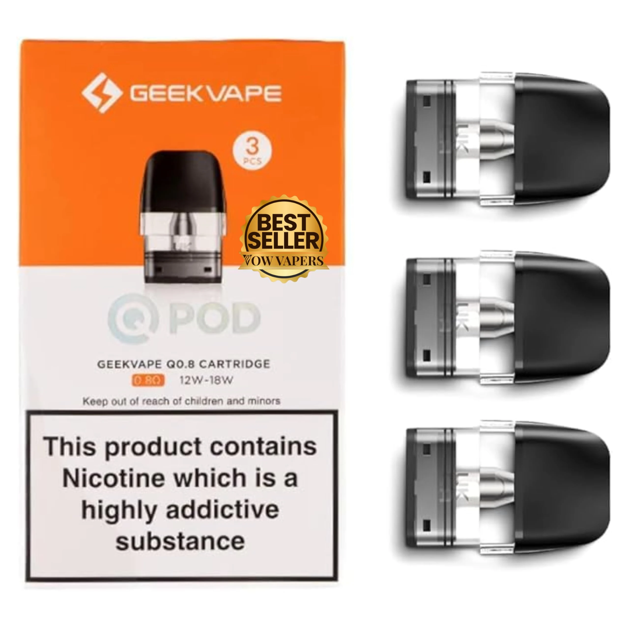 Geekvape Q Pods – Nicotine Free - Compatible with Geek Vape Sonder Q Kit, Wenax Q Kit, Wenax Q Mini Kit, Digi Q Kit, AQ Kit. Replacement Pod, E-Cigarettes - No Nicotine - 3 Pack (0.8)