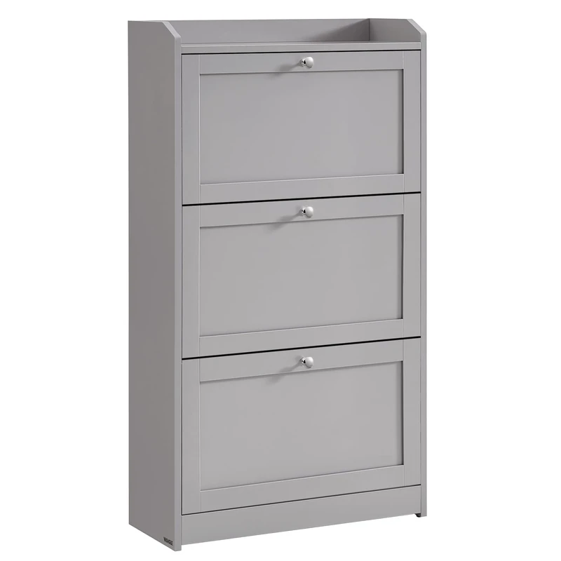 VASAGLE LBC036G01 Shoe Cabinet 3 Compartments, Shoe Rack with Hinged Door, Shoe Organizer, Shelf, Adjustable Divider, 18 Pairs of Shoes, Hallway, 24 x 60 x 108 cm, Dove Grey