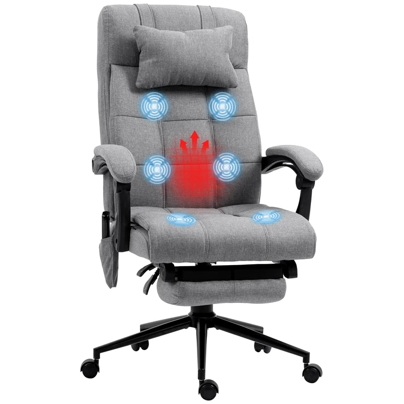 Vinsetto Office Chair with 6-point Vibration Massage and Heat, Computer Chair with Adjustable Height, Head Pillow, Footrest for Home, Grey