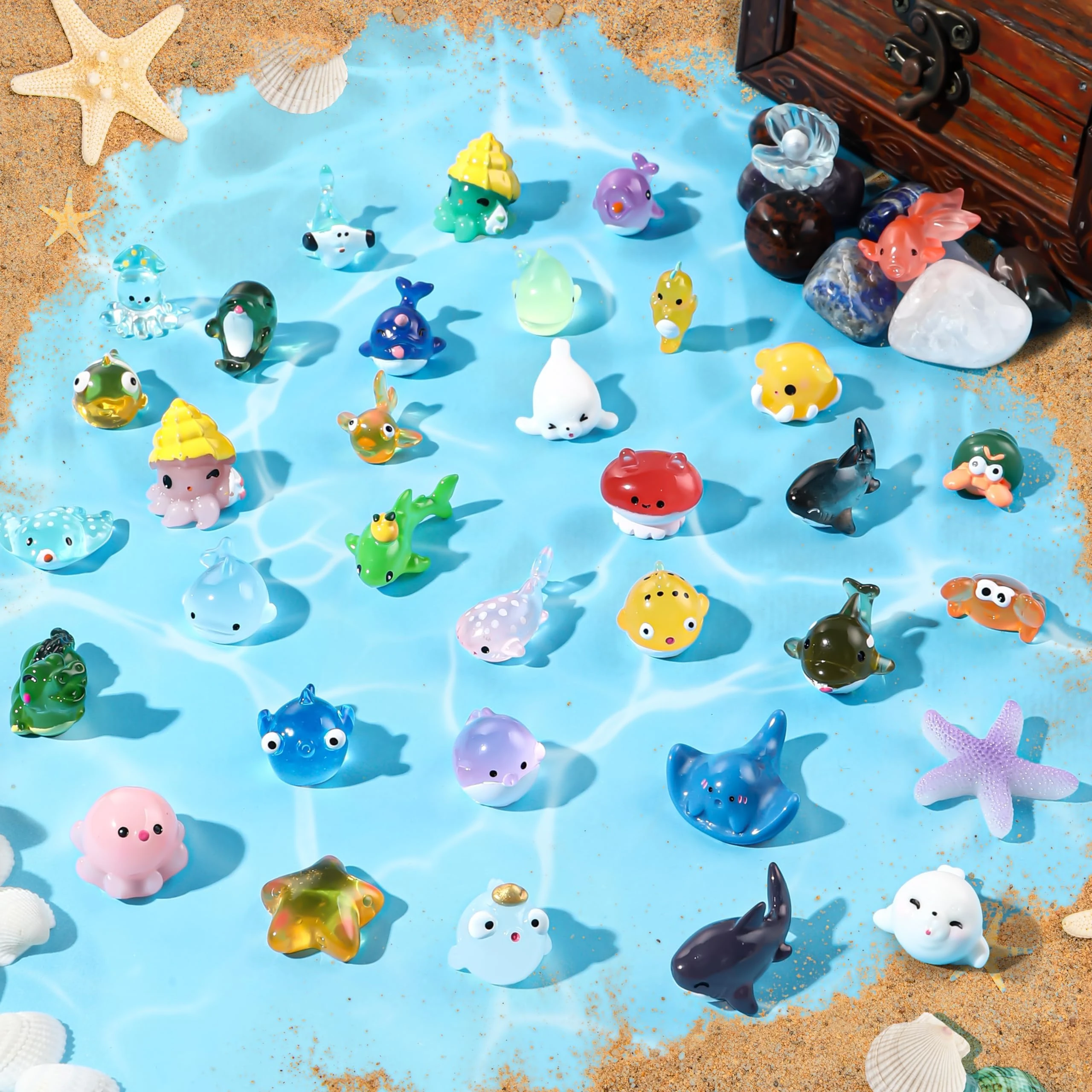 JOLCEEY 36pcs Mini Sea Animals, Resin Tiny Ocean Figurines Marine Miniature Plastic Animals Aquarium Ornaments Decorations for DIY Fish Tank Potted Micro Fairy Garden Dollhouse
