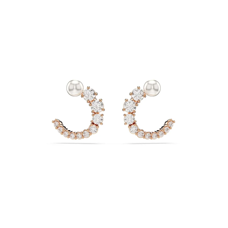 Swarovski Matrix hoop earrings, Crystal pearl, Round cut, White, Rose gold-tone plated