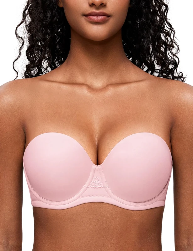 Deyllo Women's Strapless Bra Padded Cup Push Up Plus Size Full Coverage Underwire Support(Light Pink,42E)