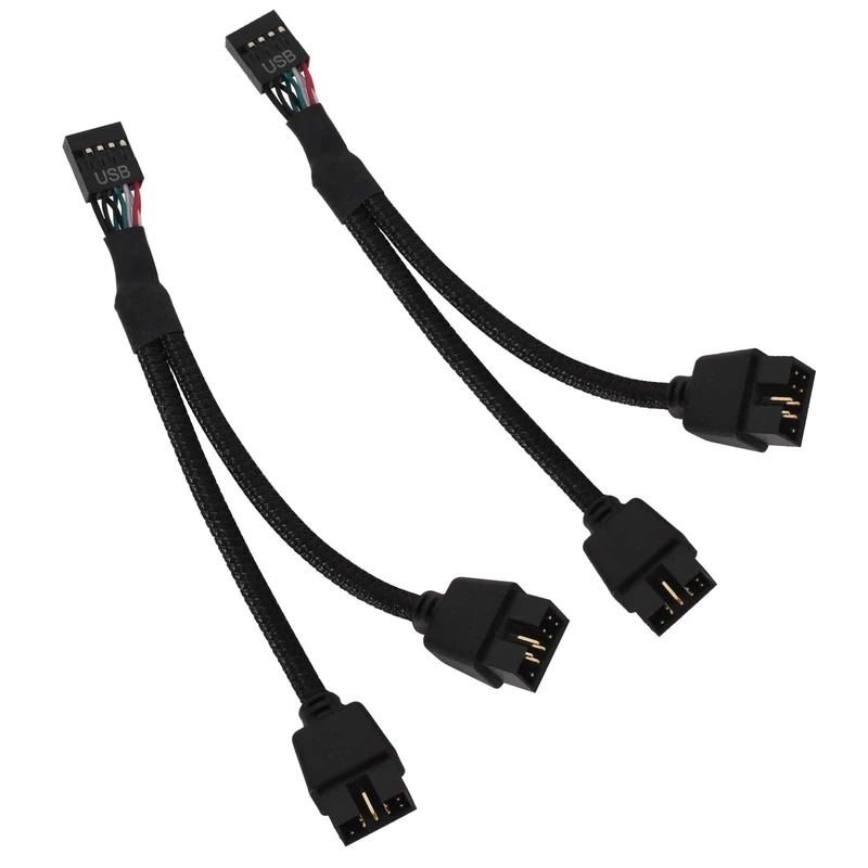 Colexy Motherboard USB 2.0 9pin Header 1 to 2 Extension Hub Splitter Adapter, 2 PCS USB 2.0 9 Pin Splitter, USB Cable Splitter 1 to 2, Computer Motherboard USB Extension (Black)