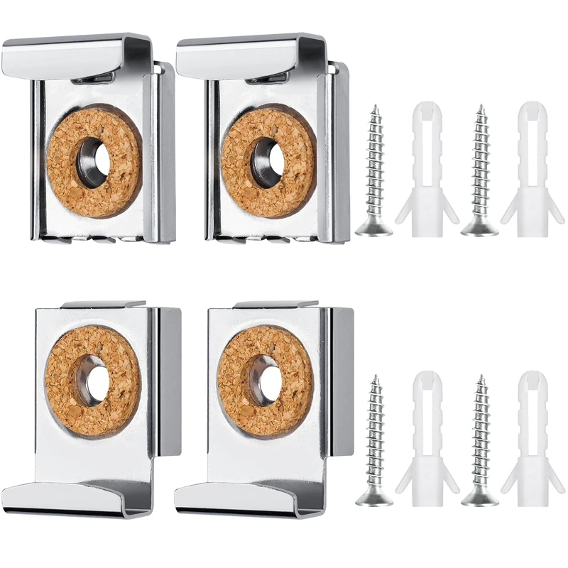 Caianwin 4Pcs Frameless Mirror fixings, Mirror Brackets with Dowels and Screws Mirror Clips with Spring Mirror Wall Fixings Suitable for Mirrors in Bathrooms and Toilets