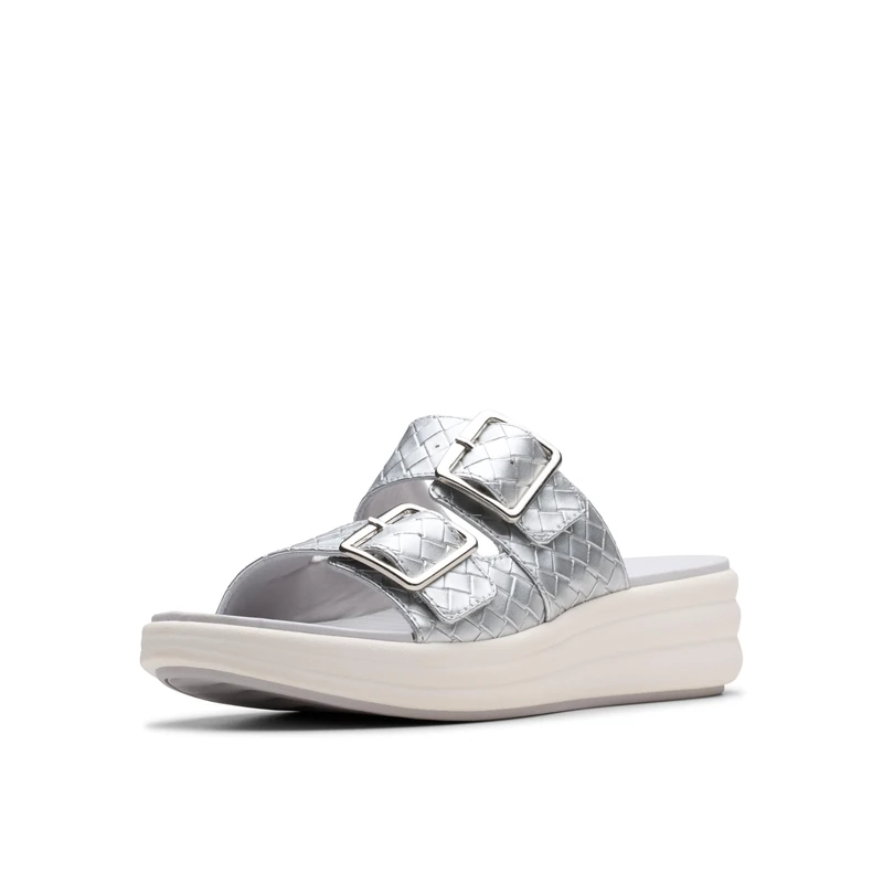 Clarks Women's Drift Buckle Slide Sandal, Silver Metallic, 5.5