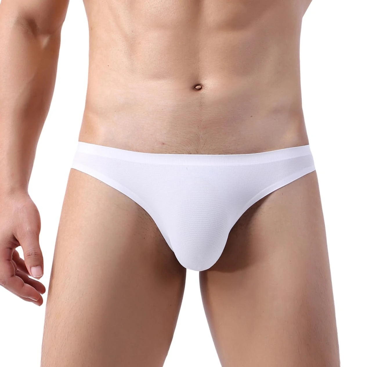 Drelaar Men's Breathable Mesh Smooth Underwear Panties Sexy Low Rise Briefs X-Large White