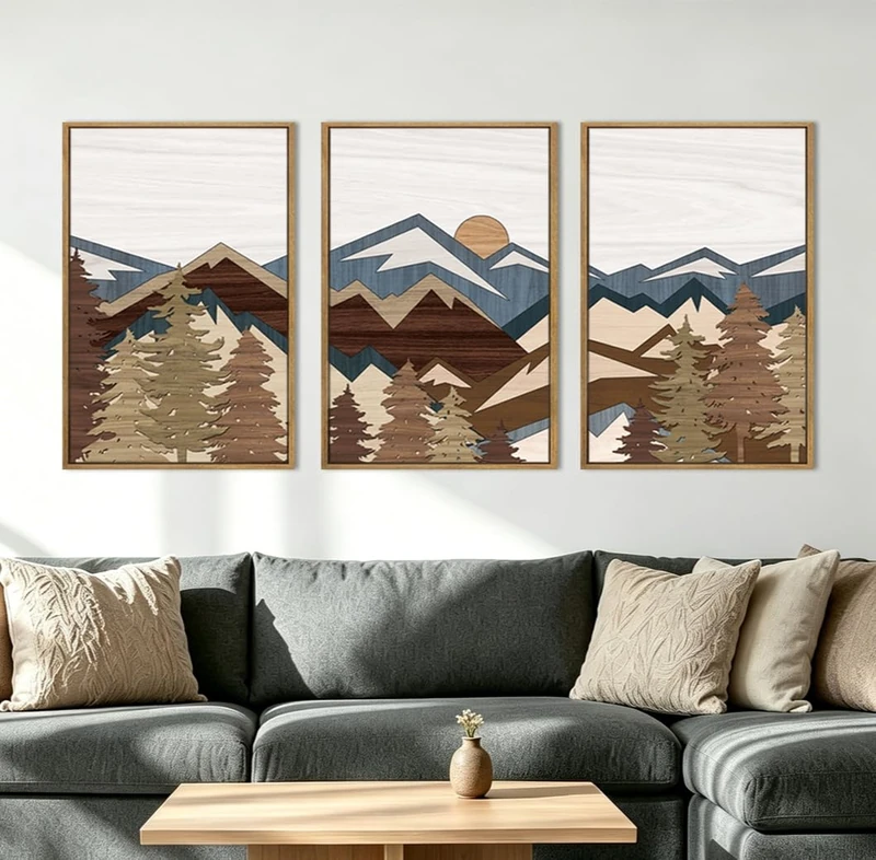 BINCUE Large Mountain Wall Art Set of 3 Framed Mountain Pictures Wall Decor Mountain Landscape Canvas Artwork for Living Room Bedroom Bathroom Office 24"x36"